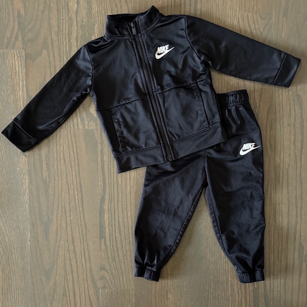 Nike Black Tricot Tracksuit Set 18M Zip Jacket Jogger Pants 2 Piece Outfit